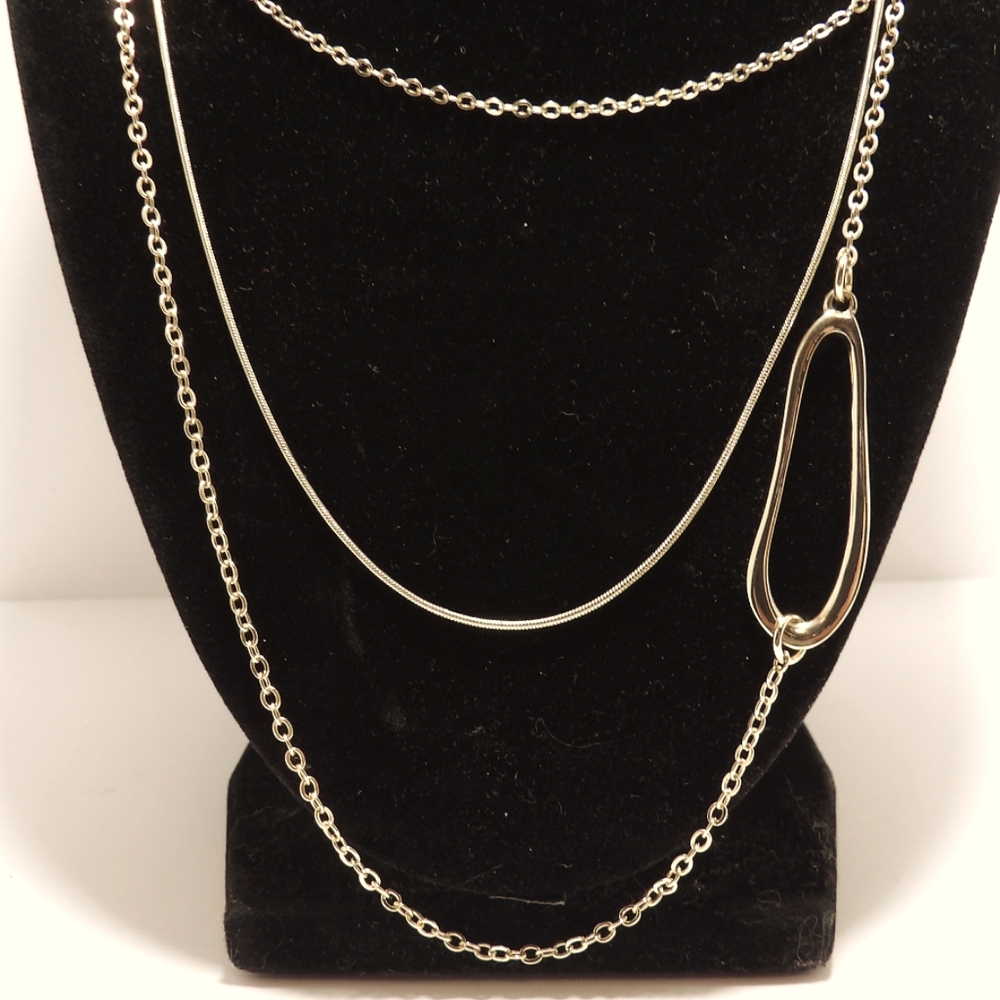 Loft Multi Chain Gold Tone  Oval Charm Necklace Layered